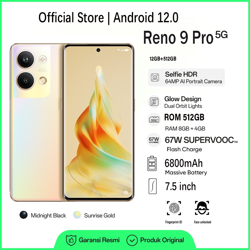 [Bisa COD]hp murah Baru Reno 9 Pro+ 12GB RAM+512GB ROM Handphone 6800mAh 7.5inci HD layar Android 24+48MP HD Kamera smartphone Bluetooth game seluler hpharga handphone murah