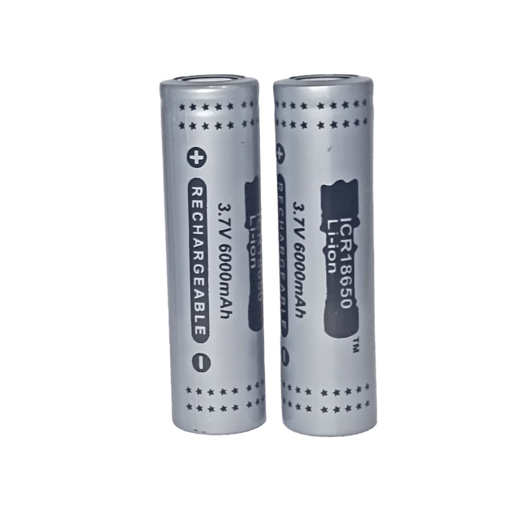 Baterai 18650 Li-ION 3.7V - 6000mAh Paket 2pcs Warna Gray Flat Top