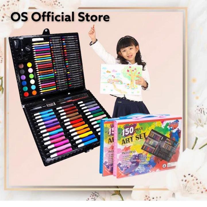 

COD✔️-OS 150PCS Crayon Set Pensil Warna dan Alat Gambar / Alat Tulis & Lukis Menggambar Melukis Anak ATK