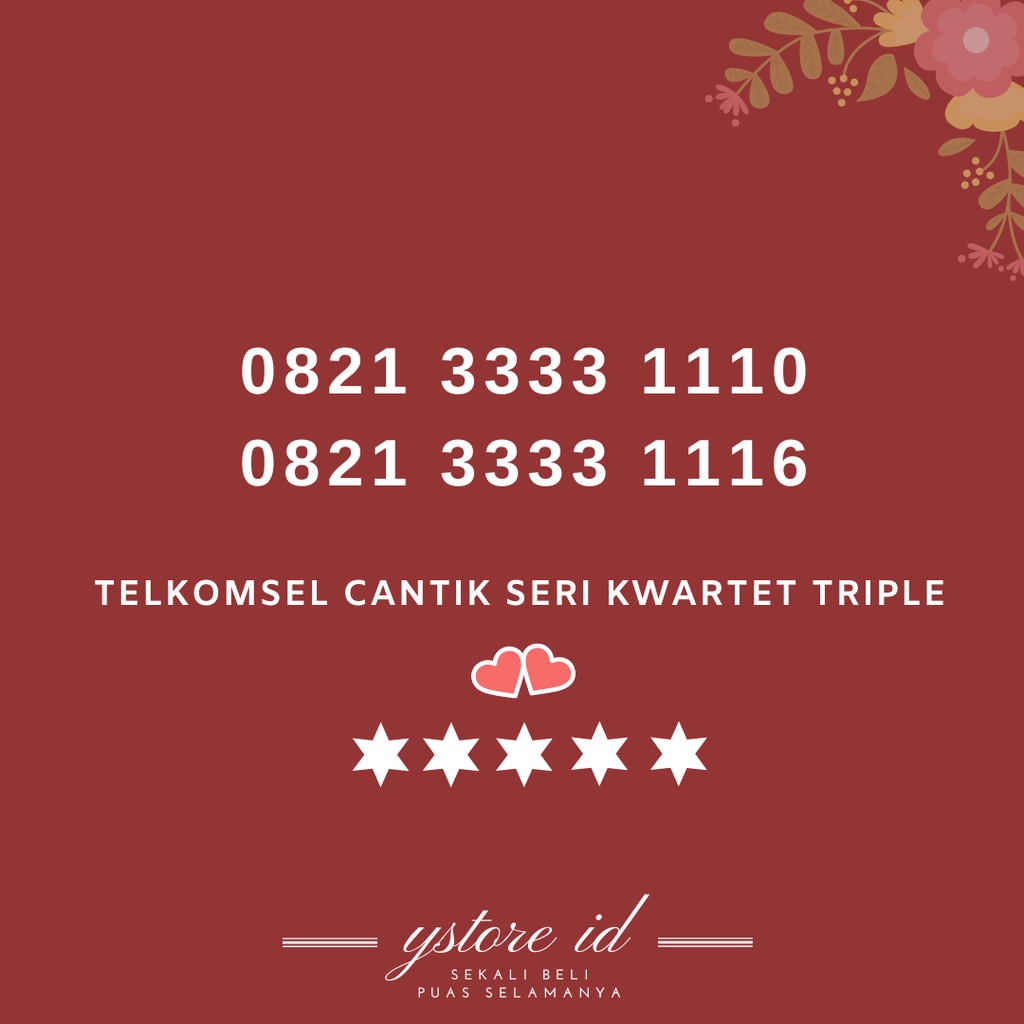 NOMOR CANTIK SIMPATI KWARTET TRIPLE KARTU PERDANA TELKOMSEL NOMER SERI EKOR BELAKANG 3333 111 1110 1