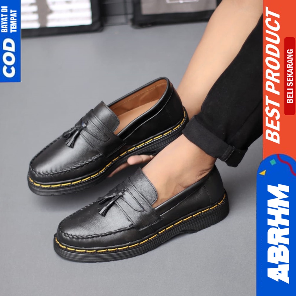 Sepatu Pantofel Formal Docmart Pria Casual Kulit Asli Hitam Aabrhm Kurasaki