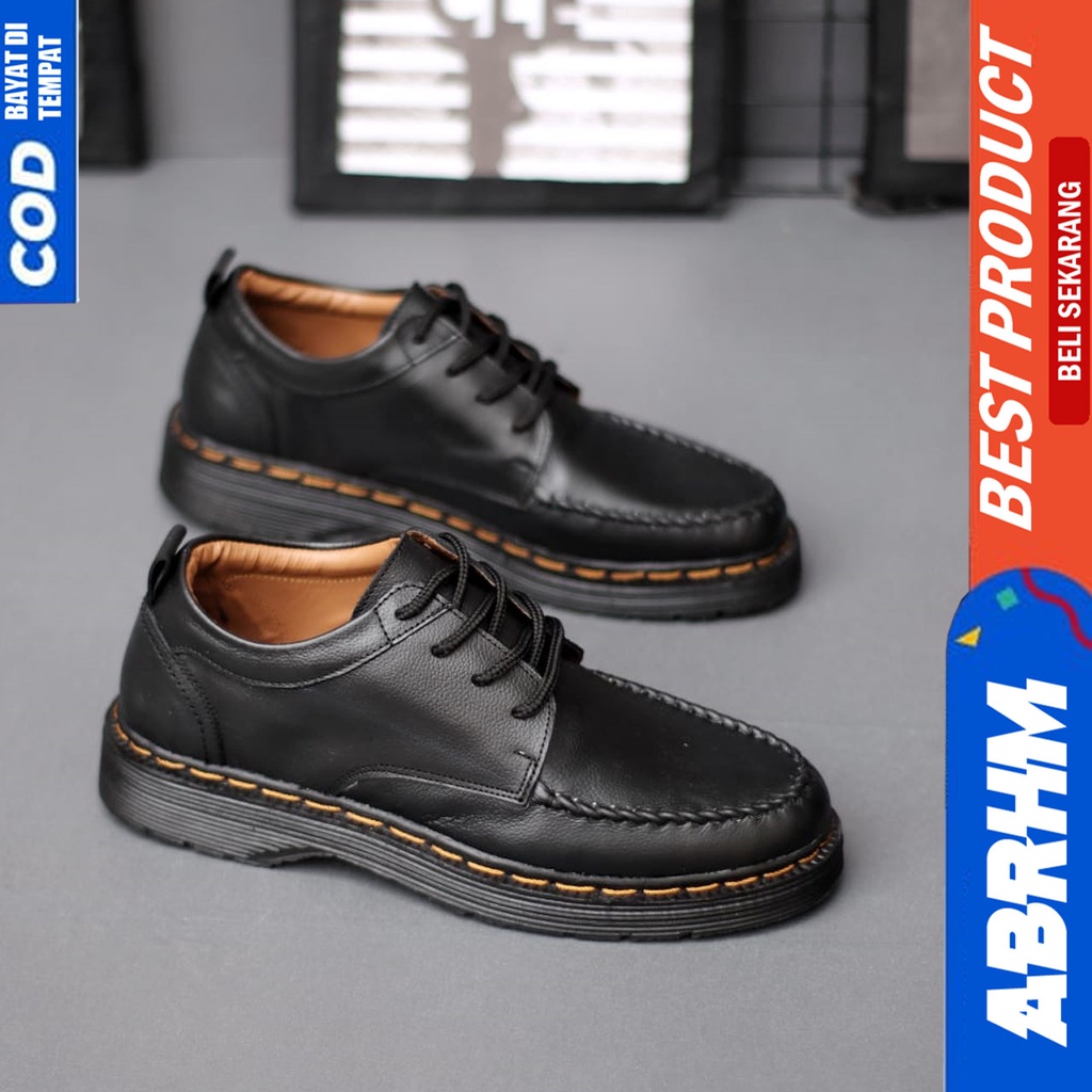 Sepatu Pantofel Formal Docmart Pria Casual Kulit Asli Hitam Aabrhm Kurasaki