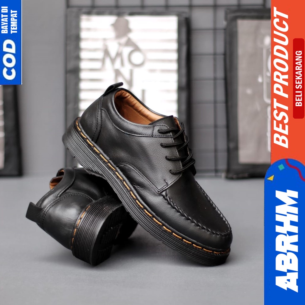 Sepatu Pantofel Formal Docmart Pria Casual Kulit Asli Hitam Aabrhm Kurasaki