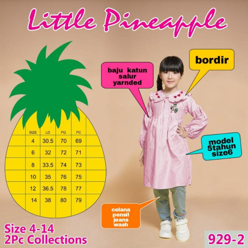 ( LP. 929-2 ) LITTLE PINEAPPLE SETELAN CELANA JEANS No.4-14