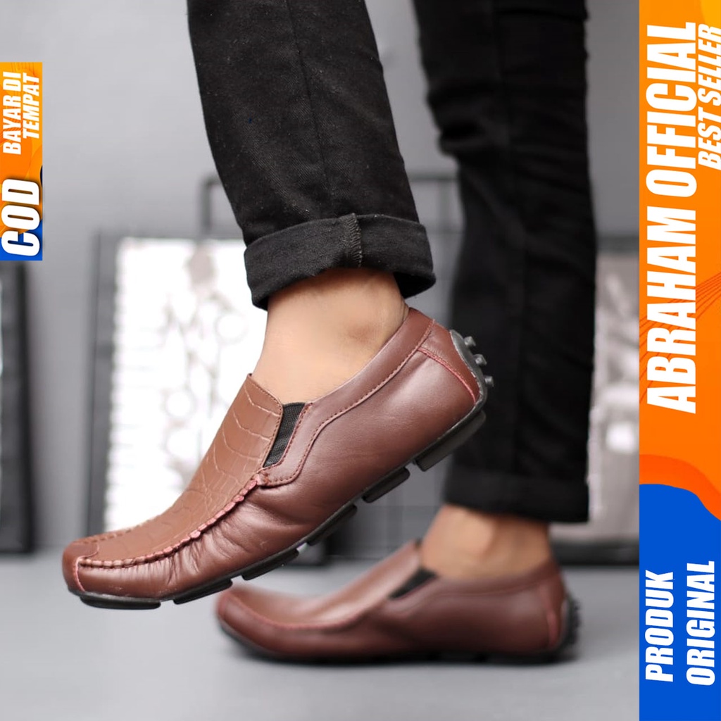 Sepatu Formal Pria Casual Kulit Asli Kerja Kantor Hitam Abarham Asbol