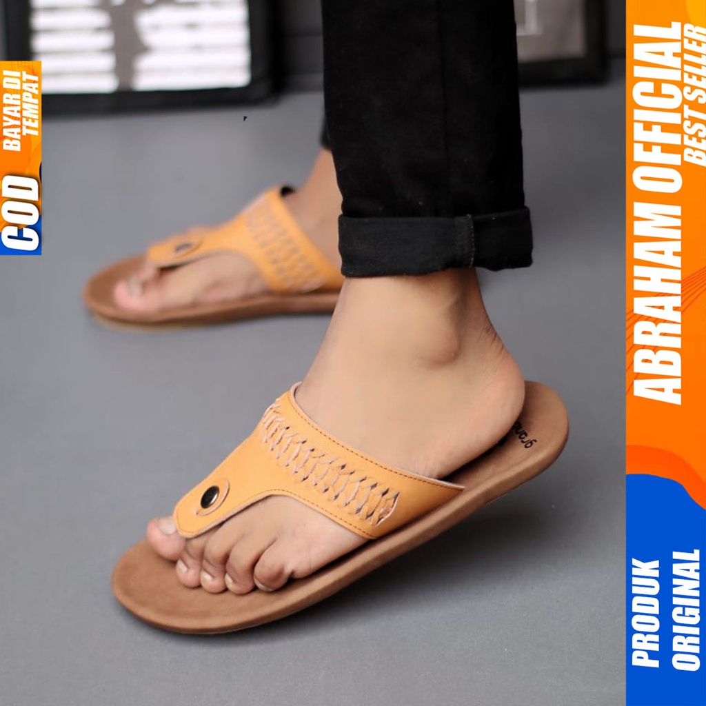 Sandal Jepit Pria Kulit Asli Original Sendal Japit Pria Dewasa Abraham