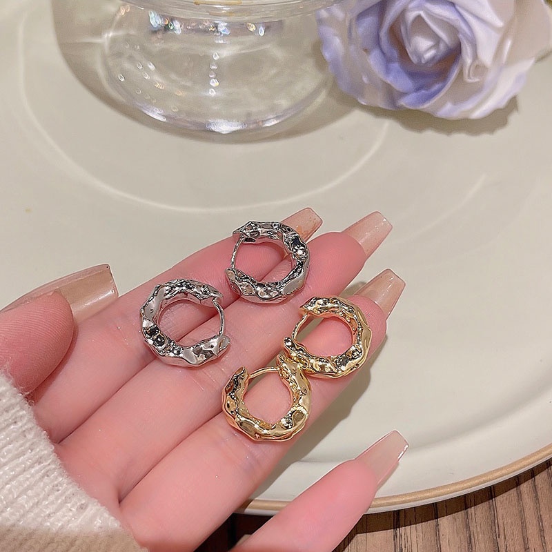 925jarum Perak Sederhana Bergaya Lipit Tekstur Telinga Studs Wanita Fashion Gaya Baru Anting-Anting