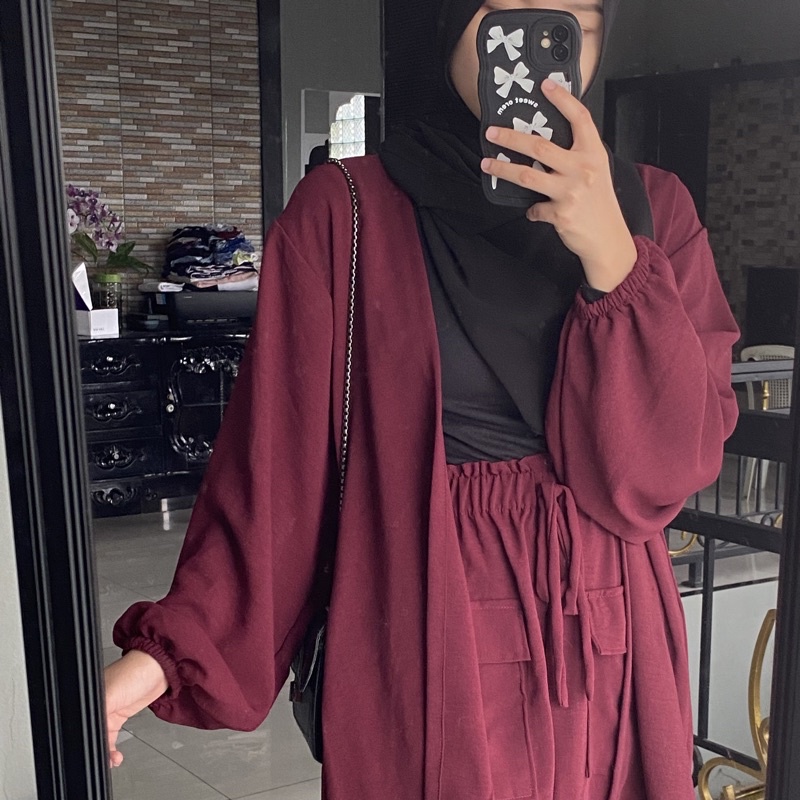 Setelan Celana Kulot Outer Bella Polos Crinkle Airflow Setcel Jumbo