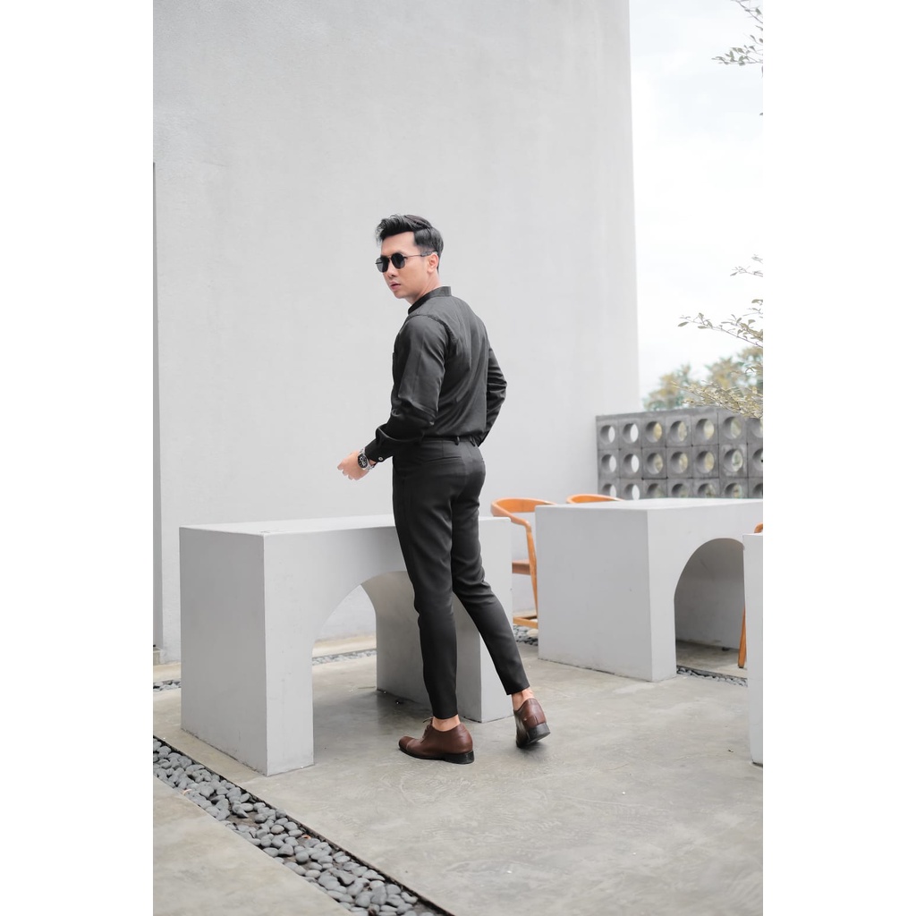 Celana Formal Kekinian Pria Kelas Bisnis Slim fit Super Premium Warna Hitam Bahan Dasar Kerja Kantor Celana Bahan Melar Ukuran Bigsize