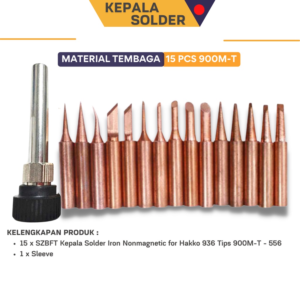 SZBFT Kepala Solder Iron Nonmagnetic 15 PCS untuk Stasiun Solder 936, 937, 938, 969, 8586, 852D dengan Tipe Bebas Timbal dan Ukuran Panjang Kepala Sekitar 40 mm