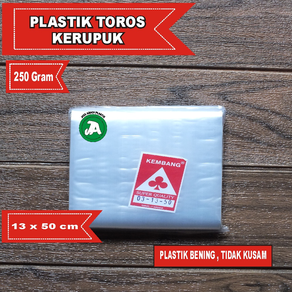 

Plastik Toros Panjang 13 x 50 Cm Plastik PP kerupuk Terompet Bening-250 Gram