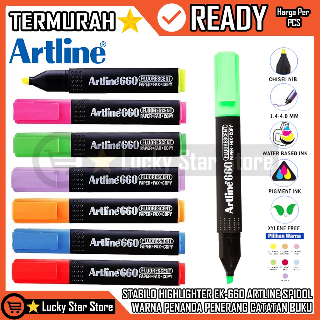 

STABILO SETABILO SPIDOL WARNA HIGHLIGHTER EK-660 ARTLINE SPIDOL WARNA PENANDA PENERANG CATATAN BUKU SPIDOL WARNA PENA SOROT SPIDOL MENANDAI ATAU MEWARNAI BAGIAN-BAGIAN PENTING DALAM SEBUAH BACAAN BUKU CATATAN TULISAN PENTING HIJAU BIRU KUNING ORANGE PCS