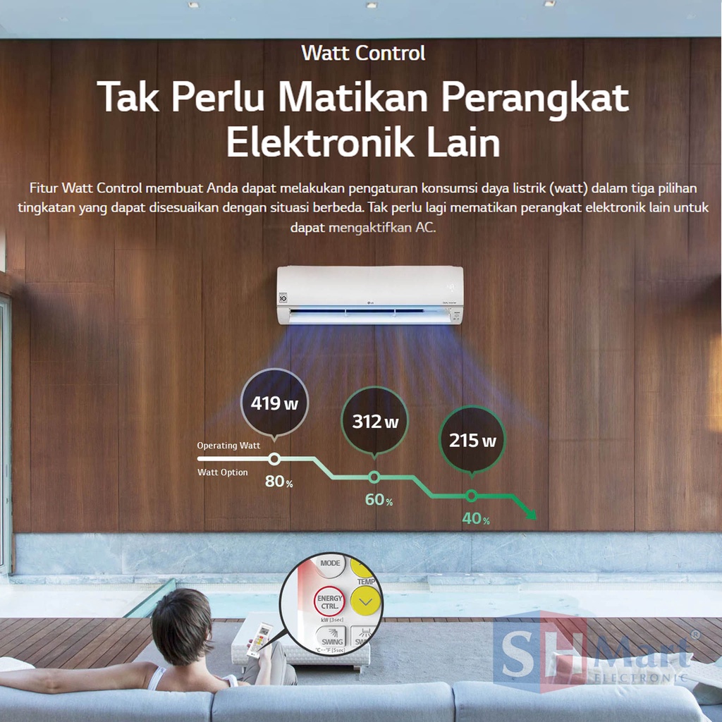 AC LG 1 PK T09EV5 / 09EV5 DUAL COOL INVERTER HEMAT LISTRIK GARANSI RESMI