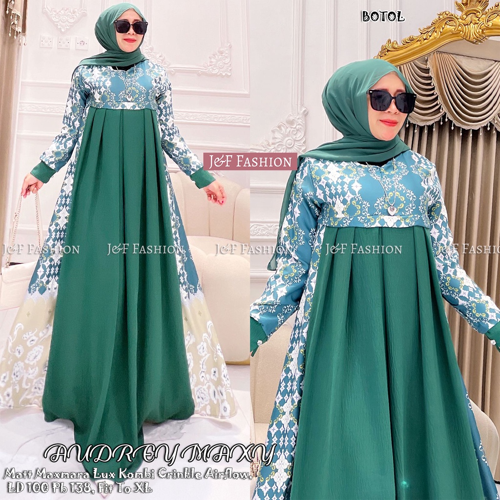 Dress Wanita Pesta Lebaran Terbaru Gamis Maxmara Lux Motif Premium Kombi Katun Crinkle Motif Terbaru