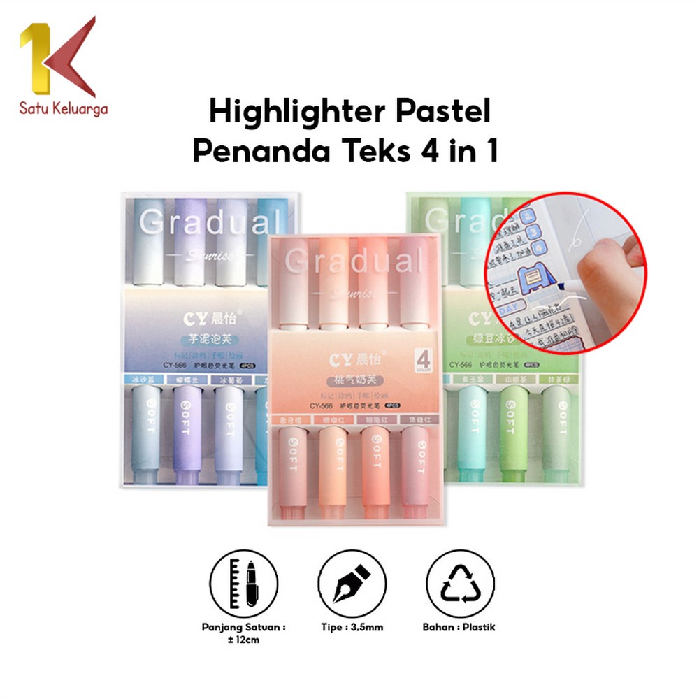 

Satu Keluarga Highlighter Pastel Penanda Teks Set 4IN1 Alat Tulis Sekolah A55 Textliner Stasionary Spidol Pen Marker Warna Gradasi Painting Multifungsi