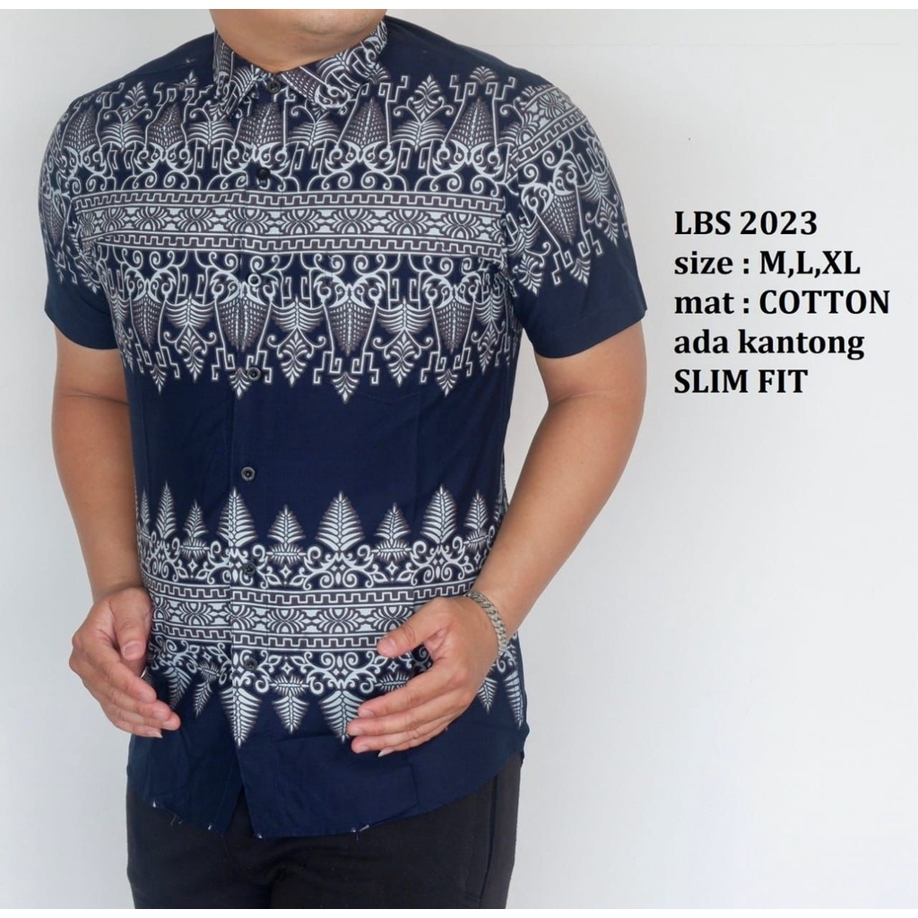 Batik Bule Kemeja Batik Slimfit Pendek Motif Casual Warna Hitam &amp; Navy LBS 2022 &amp; 2023