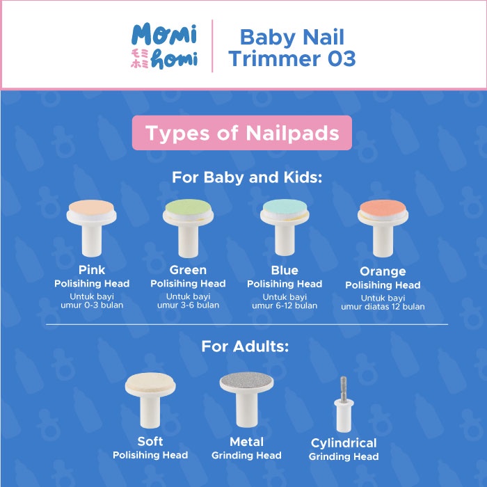 Gunting Kuku Bayi Elektrik MOMI HOMI Baby Nail Trimmer 03 Dengan LED Electric Set 6 in 1 Menicure Pedicure