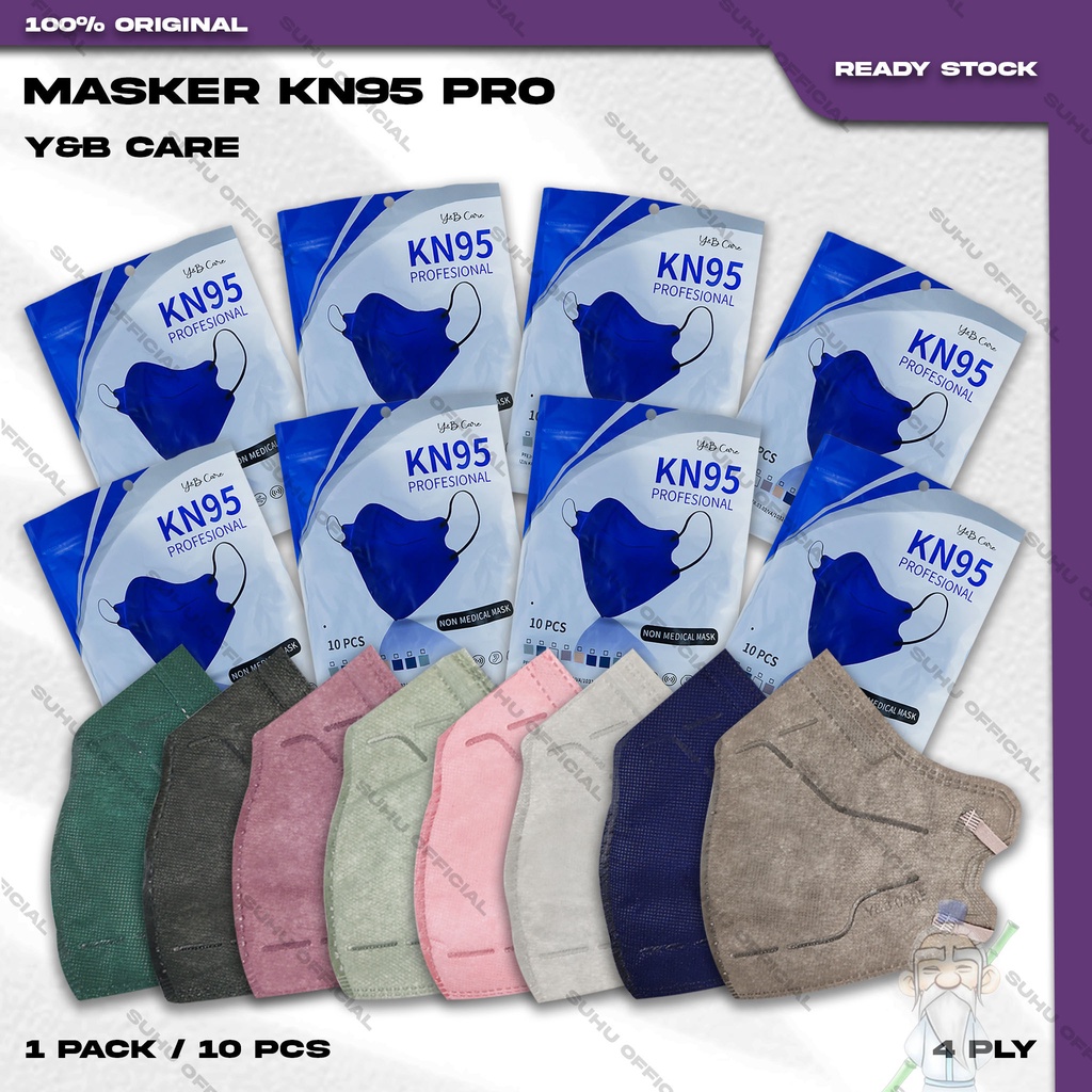 Masker KN95 PRO Y&amp;B CARE 4Ply Isi 10Pcs Navy Biru Dongker 95PRO KN 95 PRO 4 Ply Earloop Surgical Mask