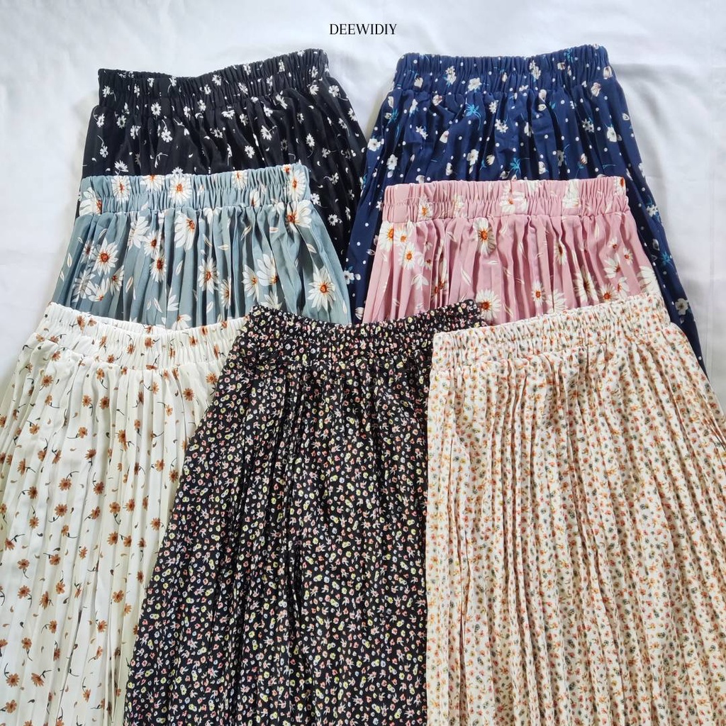 ROK PLISKET PANJANG PREMIUM MOTIF BUNGA - ROK BUNGA KOREA - HANA PLEATS SKIRT DEEWIDIY