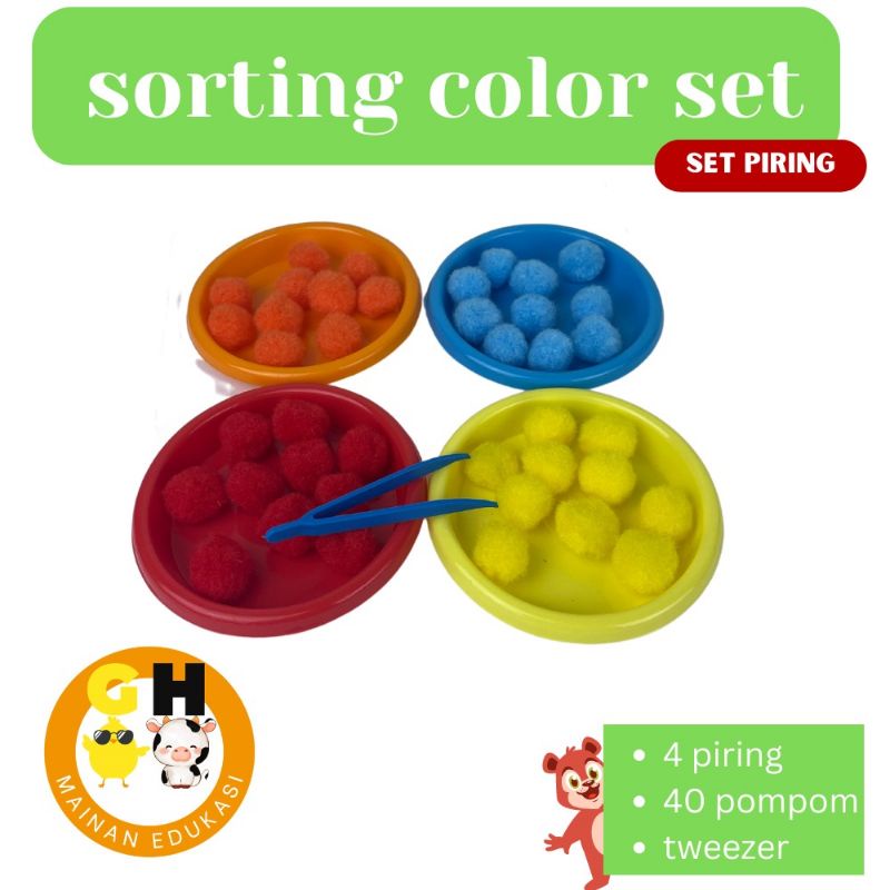 Sorting Color Set Pompom Pom Pom Bulu Mainan Edukasi Montessori GHEduPlay