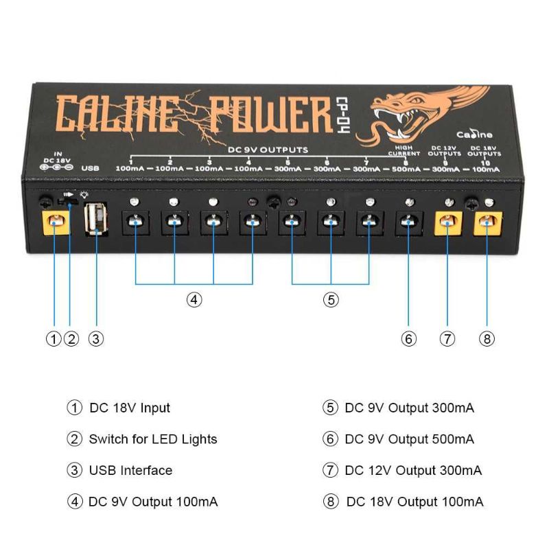 Caline Power Supply Pedal Efek Gitar Multi Channel 10 Output - CP-04