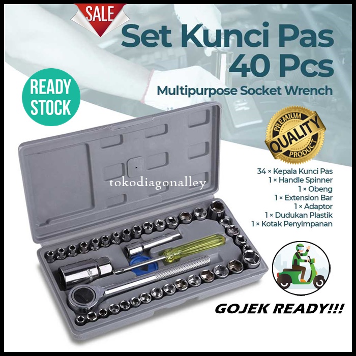 Kunci Pas Set Lengkap Kunci Ring Sok 40 Pcs Multipurpose Socket Wrench Set 1/4 Ratchet