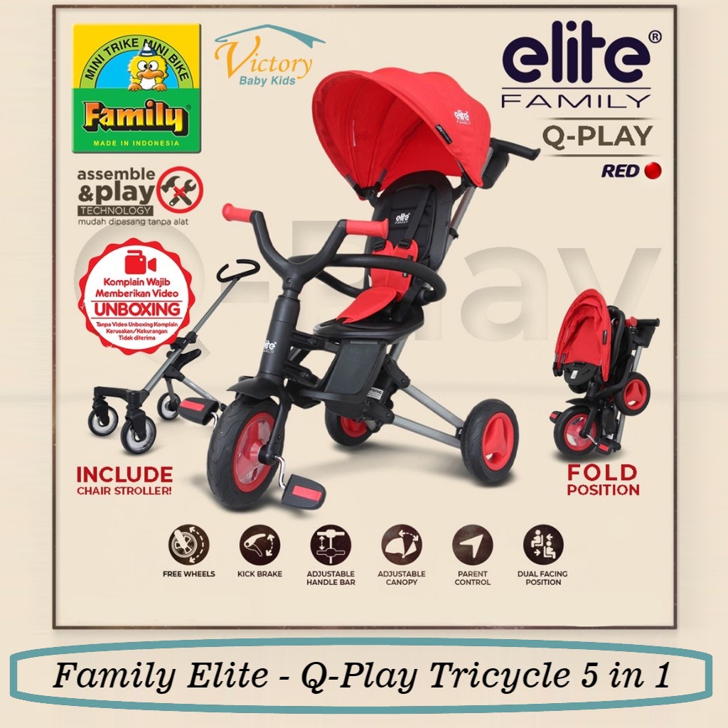 Family Elite - Q-Play Tricycle 5 in 1 Bonus Chair Stroller - Sepeda Roda Tiga