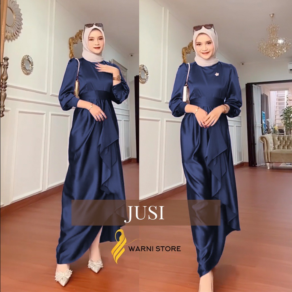 JUSI Dress Bridesmaid Modern Baju Muslim Lebaran Satin polos Gamis Kondangan Seragam Keluarga