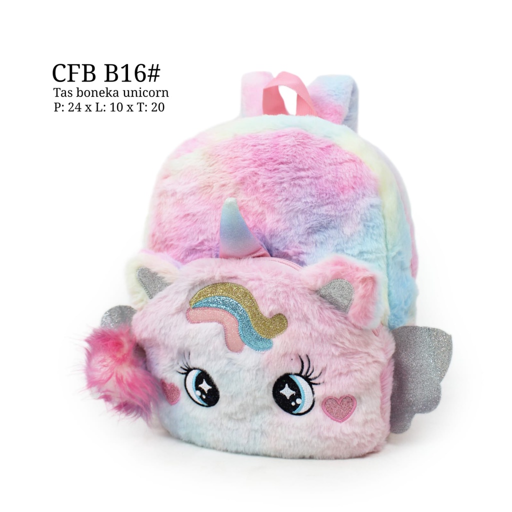 TAS BACKPACK DOLL BAG UNICORN  POMPOM BULU FUR