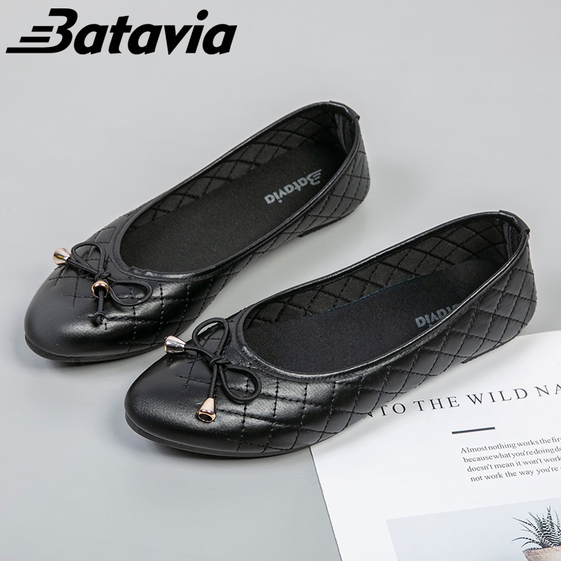 （COD）Batavia Sepatu wanita datar baru yang murah/mode hitam pekerjaan sepatu wanita/sepatu balet/sepatu wanita flat kasual F15