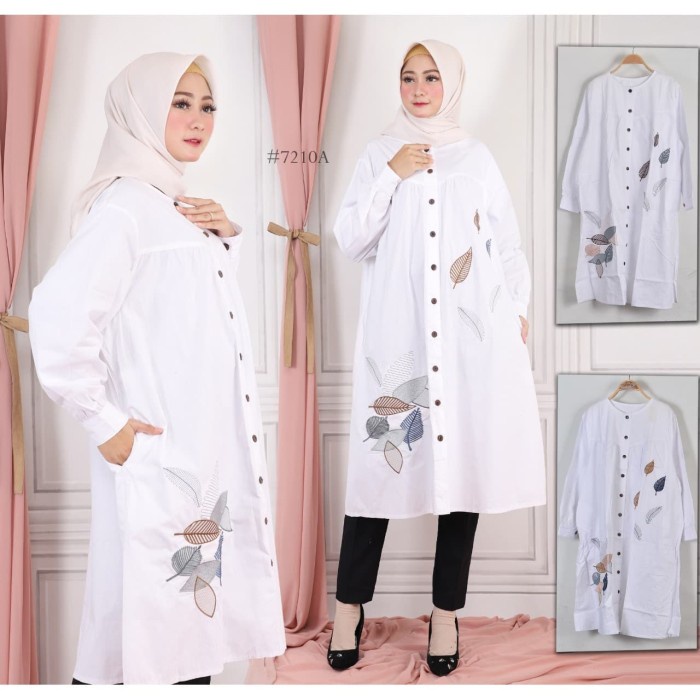 LONG TUNIK PUTIH SUPER JUMBO DENGAN BORDIR ASLI DAN LD 130 CM