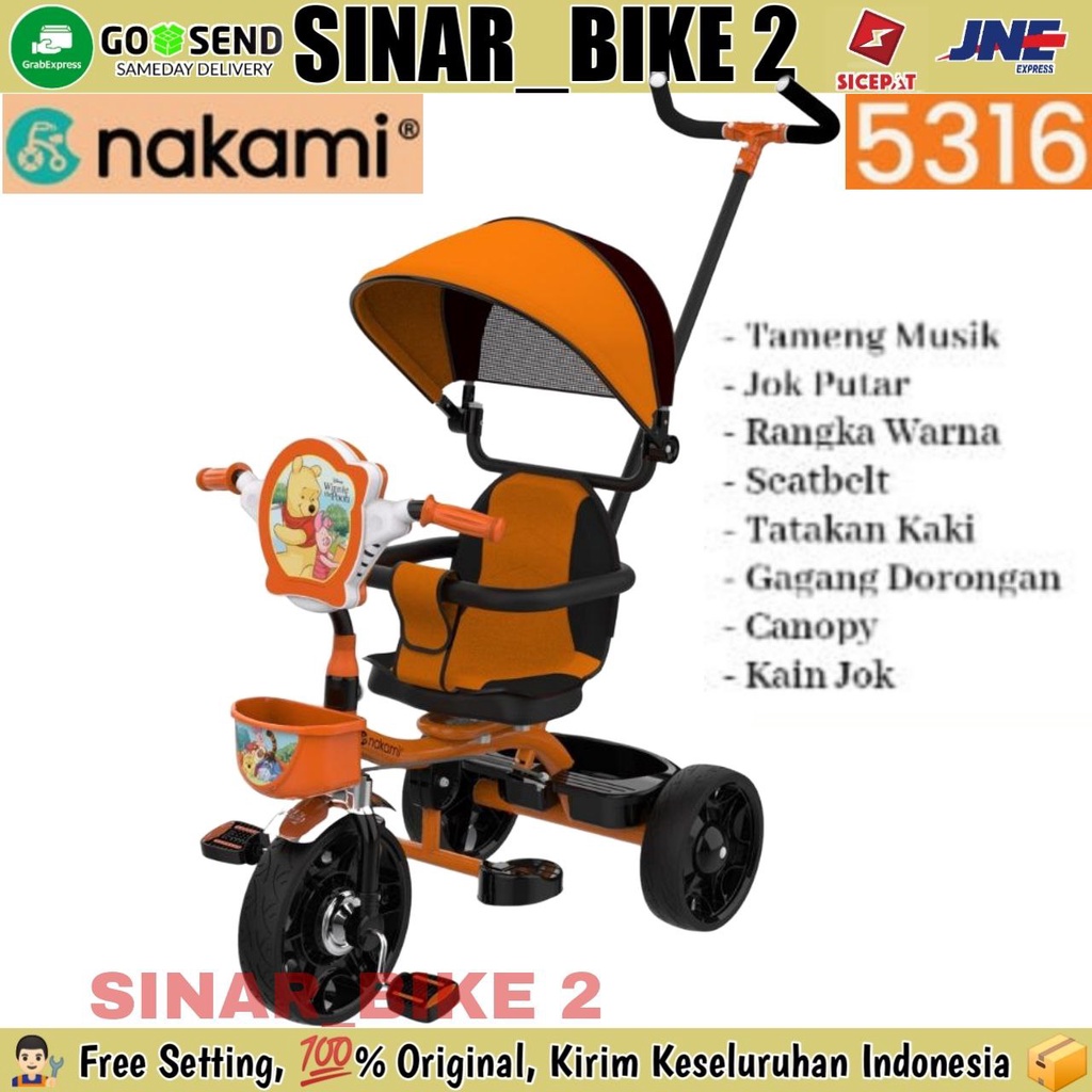 Sepeda Roda Tiga Nakami 5316 Kursi Bisa Di Putar Ada Music &amp; Sepeda Anak Roda Tiga BABY Tricycle Aviator AT-115 Ada MUSIK