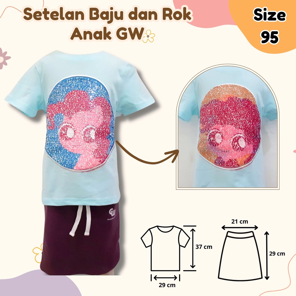 SETELAN PENDEK Baju Anak Celana dan Rok GW Size 95 - 140 motif bisa berubah baju celana rok baju cewek kids