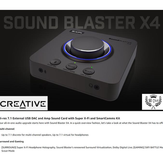 CREATIVE Sound Blaster X4 Hi-res 7.1 USB DAC Amp Sound Card PS4 PS5 PC