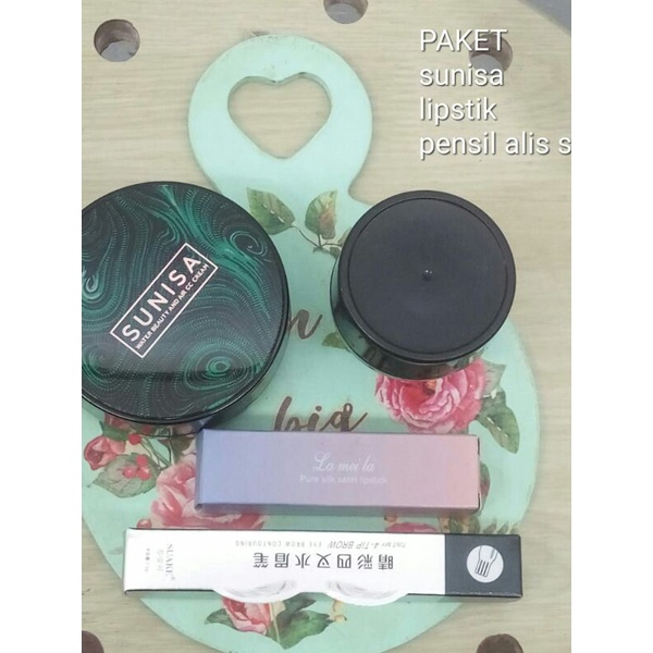 PAKET SUNISA CUSHION+LIPSTIK+PENSIL ALIS SUAKE /SUNISA CUSHION FOUDATION BB CREAM ORIGINAL 100 %