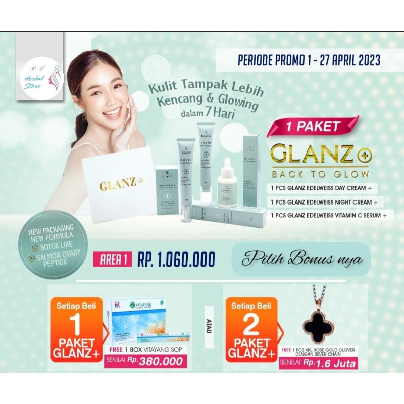 New Glanz Skincare Edelweiss | Serum Wajah | Cream Day Night | Bonus Vitayang SOP atau Kalung KK Lif