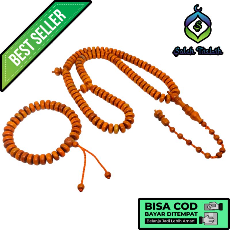 Tasbih Dan Gelang Kayu Secang Motif Pipih, Size 5x10mm