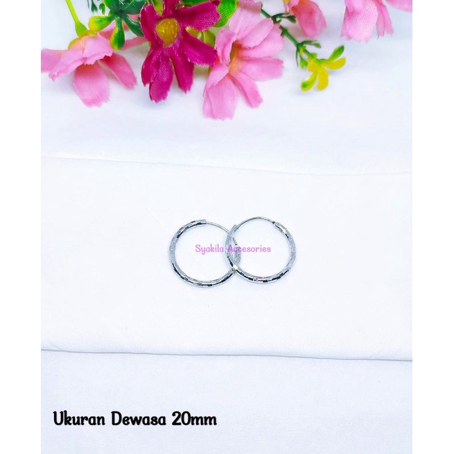 ANTING GIPSI TITANIUM SILVERANRING BULAT UKIR ANTING DEWASA ANTING PEREMPUAN ANTING ANAK