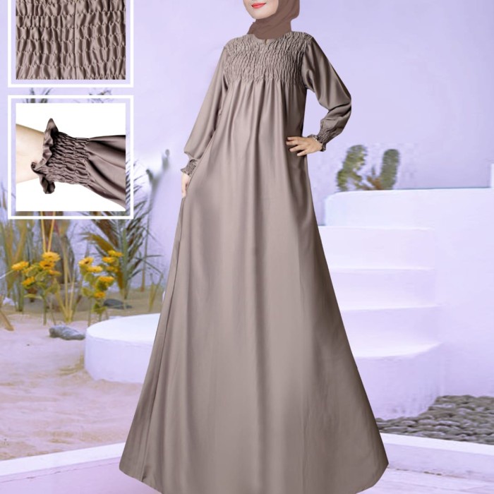 PROMO GAMIS WANITA MODEL SMOC WARNA COKLAT SUSU LEBARAN 2023 TERLARIS ELEGAN KEKINIAN TRENDY TERBARU