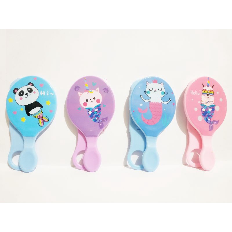 SM02 Sisir Gagang + Cermin Kecil 12cm Karakter &quot;termasuk packing bubble&quot;