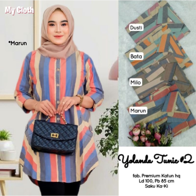 TUNIK KEMEJA GARIS WANITA YOLANDA TUNIK