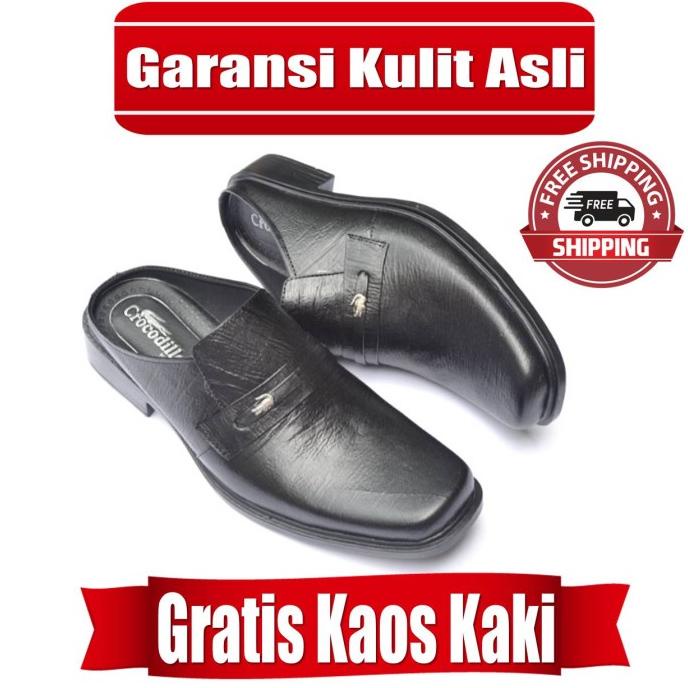 Sepatu Sandal Pria Sepatu Pantofel Kulit Asli Crocodile Sl 2 Hitam