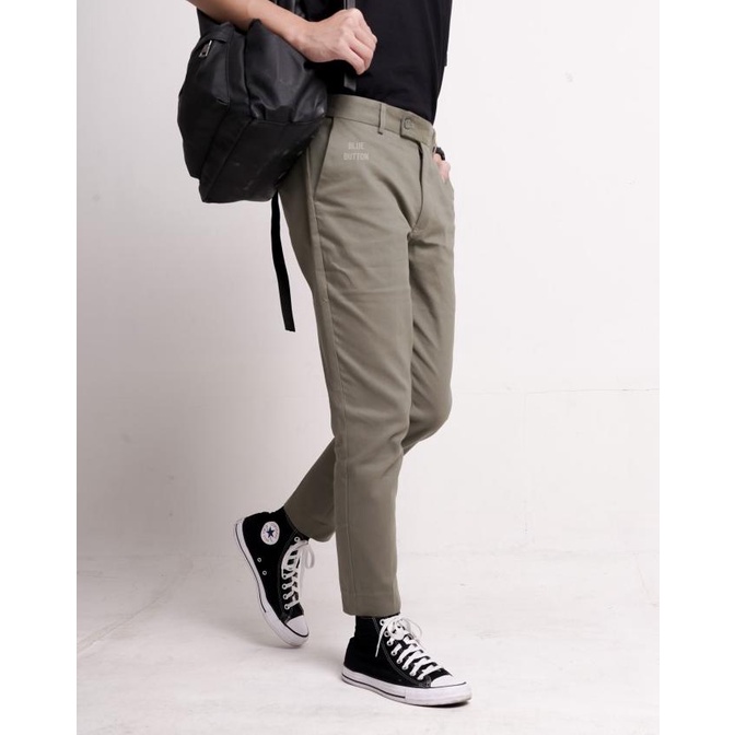 BlueButton Smart Chino Ankle Pants Slim Fit Celana Chino Pria - Sage