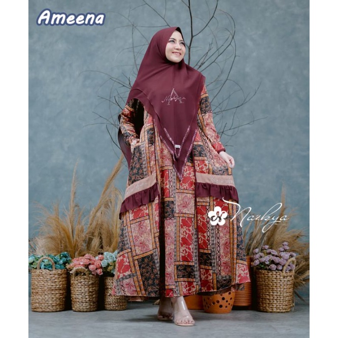 Gamis Set Ameena Set Syari By Nazkya Original