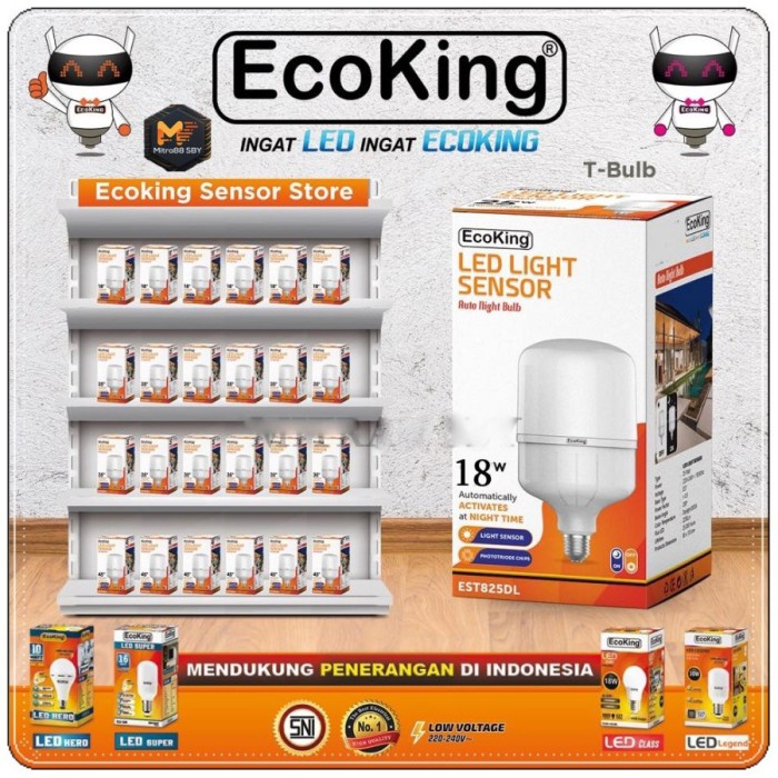 lampu led ECOKING 18w Lampu bohlam LED Sensor Cahaya 18watt ESS-818DL automatic(B3C7) lampu belajar 