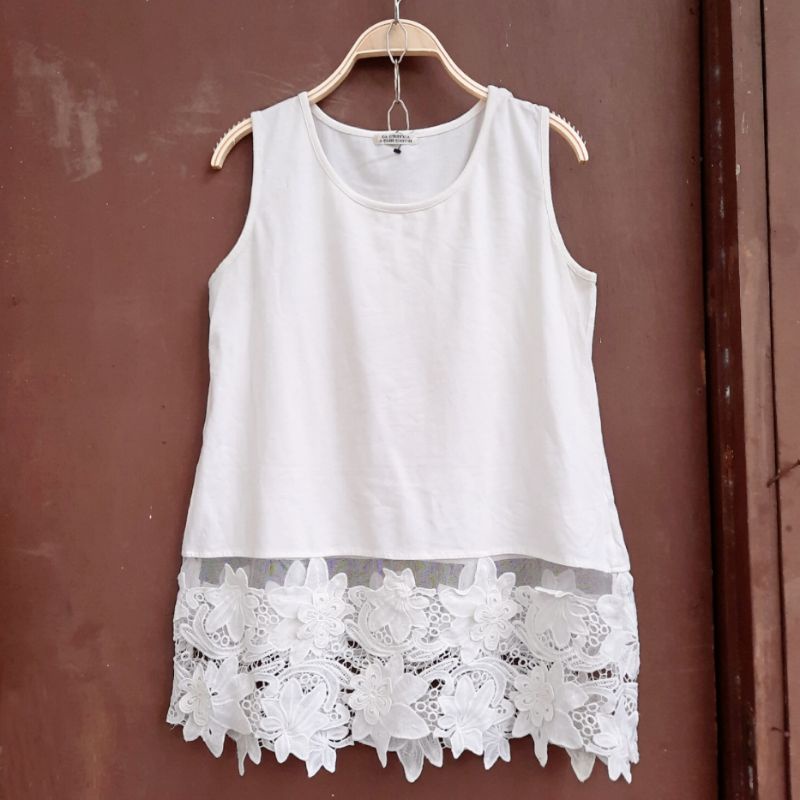 Caca tanktop cotton putih mix brokat