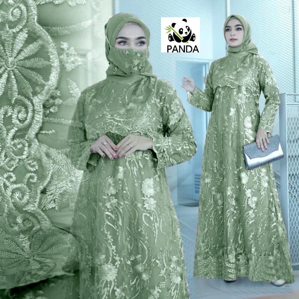 Ready Stock ✅ Dress Lebaran Gamis Maxi Shania Free Masker Tile Brukat Mutiara Gamis Pesta Dress Kond