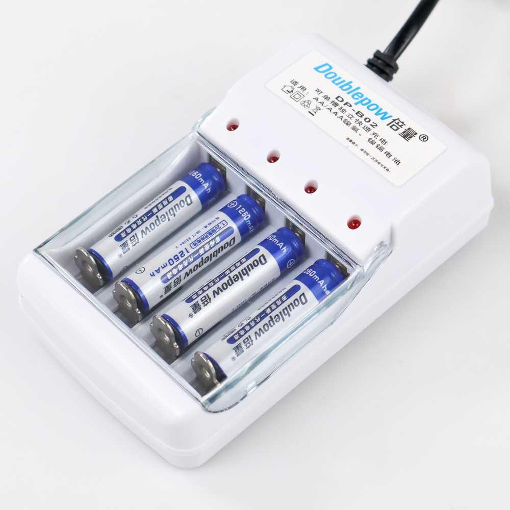 DOUBLEPOW Charger Baterai 4 slot AA/AAA with 4PCS AAA 1250 mAh DP-B02 Charger Baterai Tamiya Type C Baterai Aa Baterai Aaa Taffware Fast Charging Charger Baterai Charger Fast Charging Charger Baterai Aa Aa Aaa Charger Batre Batrai Aa Charger Batre Aa