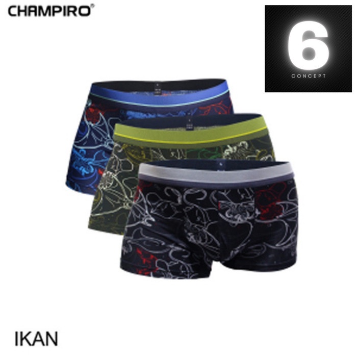 Terlaris Boxer Champiro Celana Boxer Pria 3 Pcs Xcited Fullprint Lucky No3 C0315C