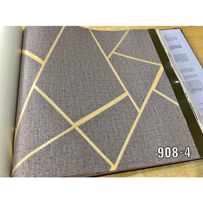 Wallpaper Dinding Geometri Abu List Gold Modern Minimalis